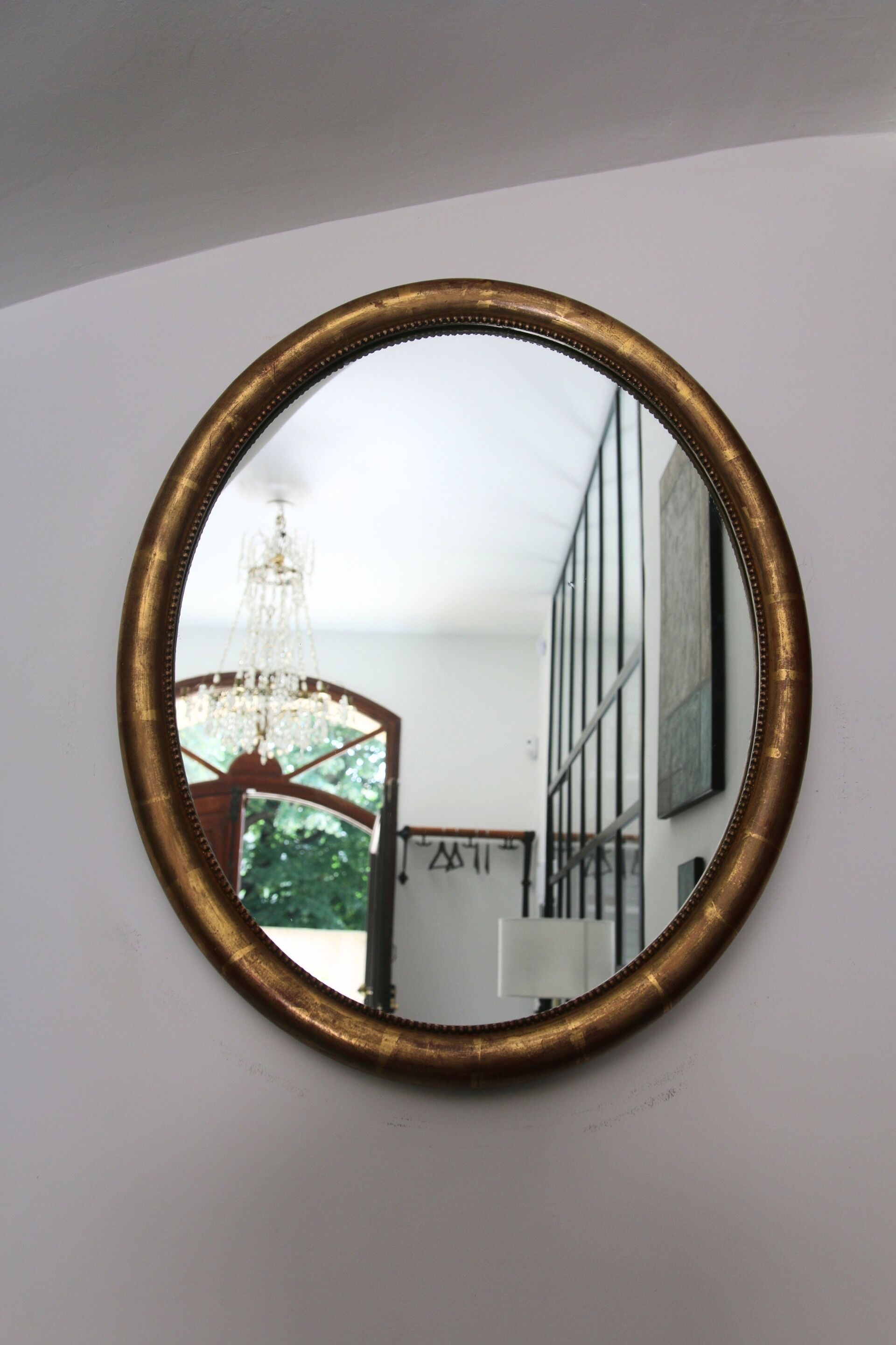 Oval mirror with gilded wood, Napoleon III medallion.