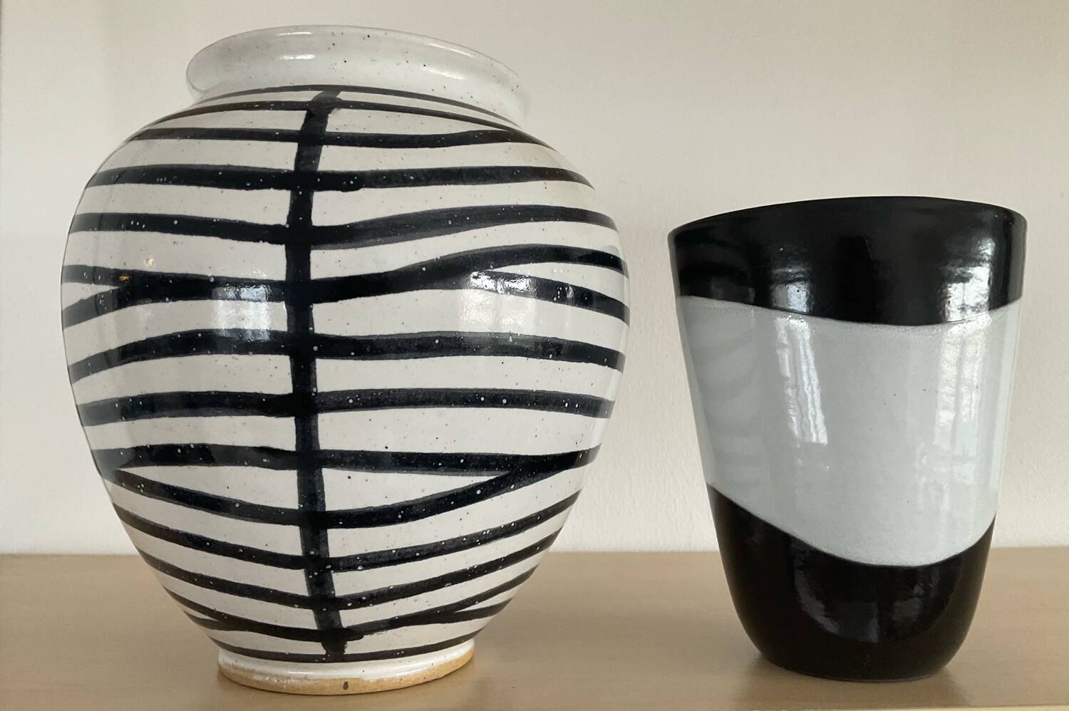 Pair of vintage signed glazed stoneware vases