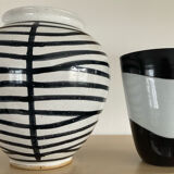 Pair of vintage signed glazed stoneware vases