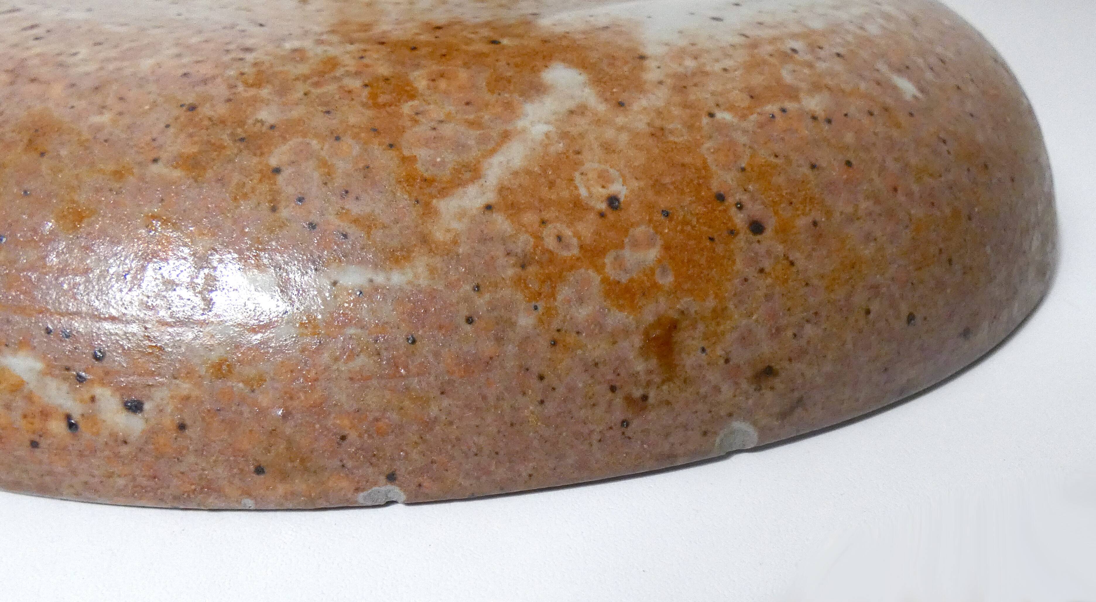 Large vintage stoneware compote dish with a footed plate