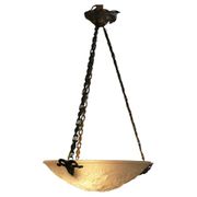 French Art Deco glass pendant light with chain suspension, Muller Frères Lunéville, 1920s-1930s