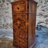 French antique bedside table in oak with walnut burl veneer, circa 1900.
