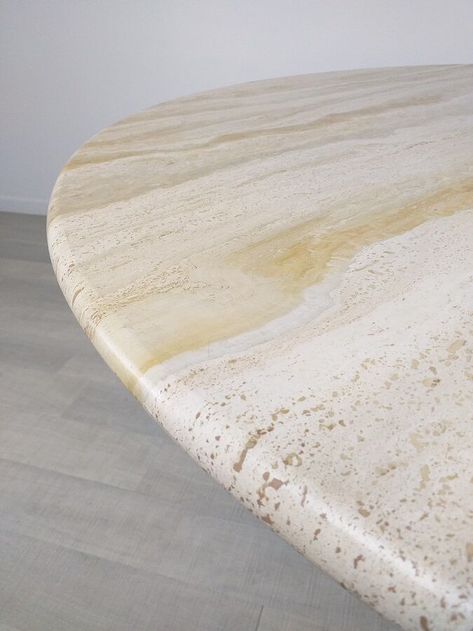 Travertine dining table design Jean-Charles Roche Bobois vintage 70s