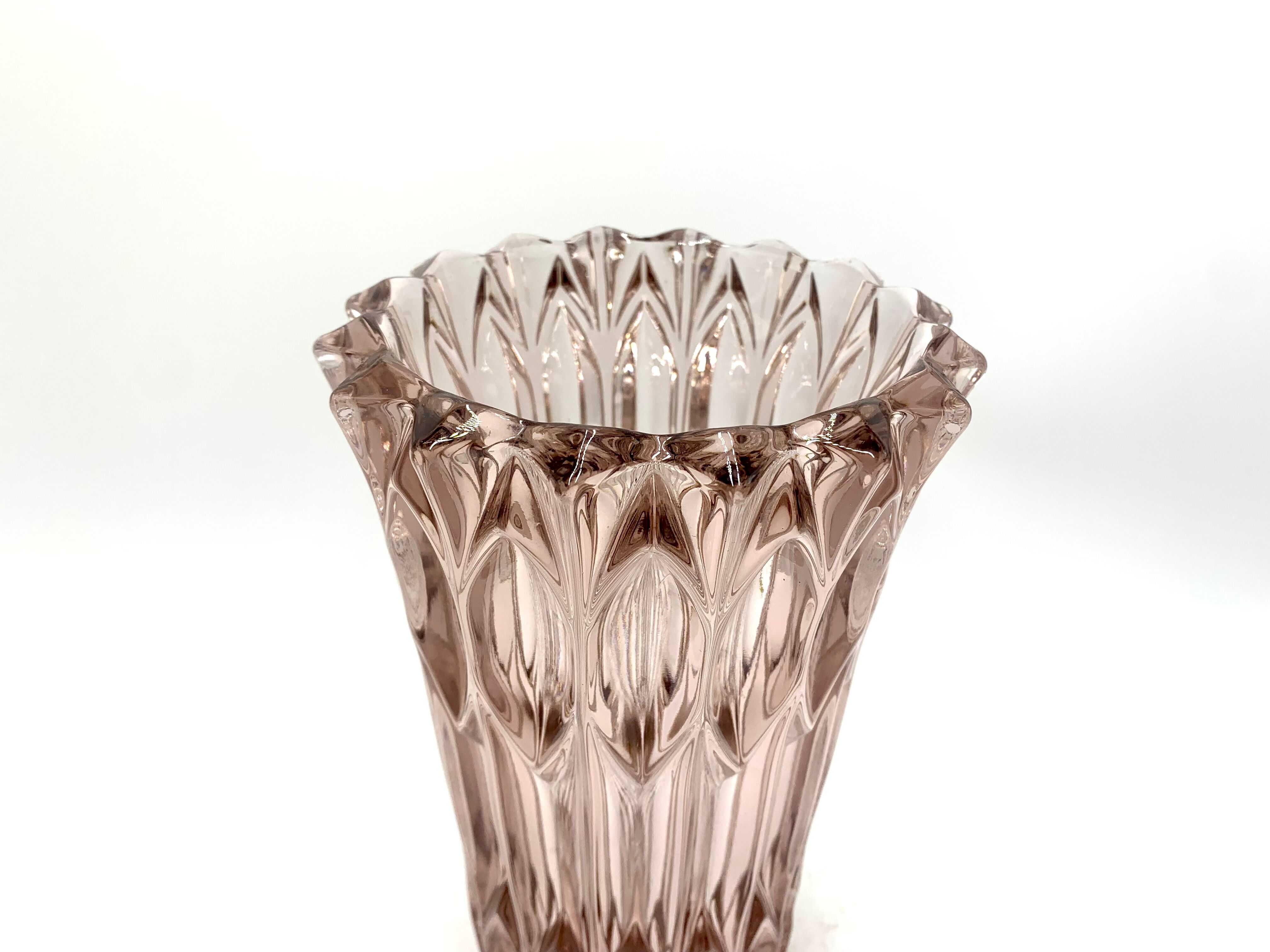 Pink crystal vase, Czech Republic, 1950s