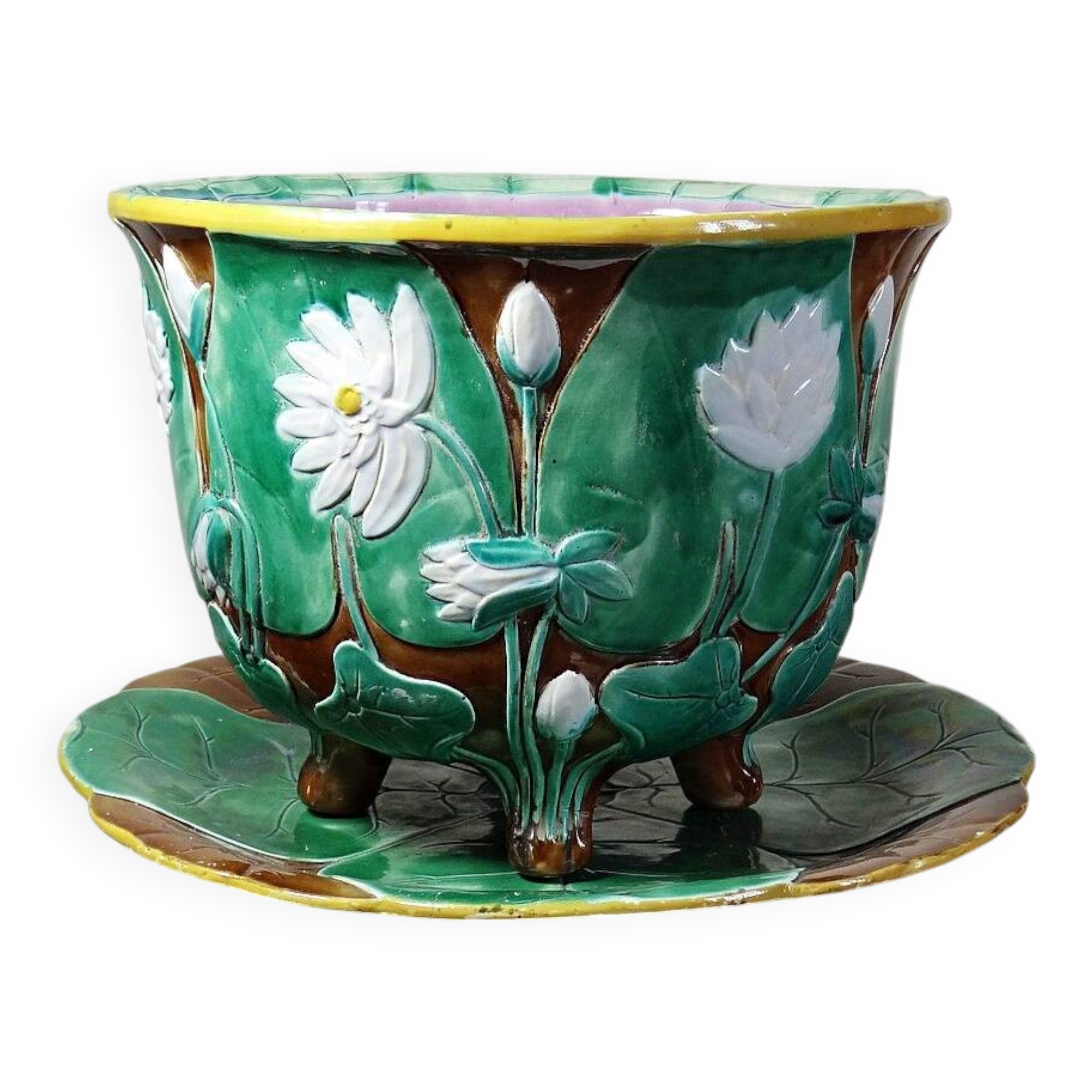 Large antique English majolica planter attributed to J. Holdcroft circa 1870-1880.