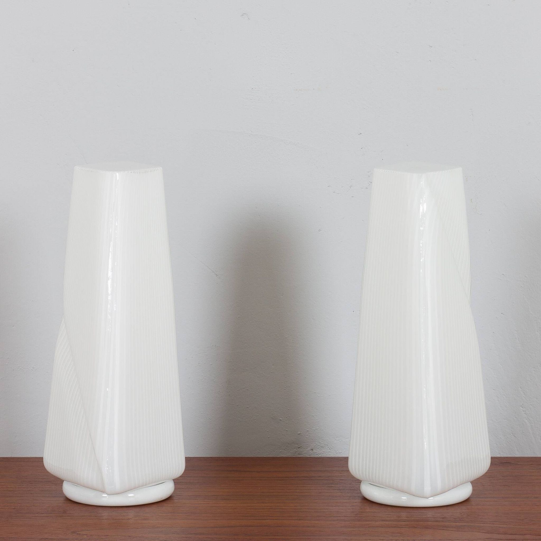 Pair of Italian striped Murano glass table lamps in style of Lino Tagliapie