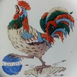 18th century decorative plate in Saint Clement earthenware signed with rooster decoration