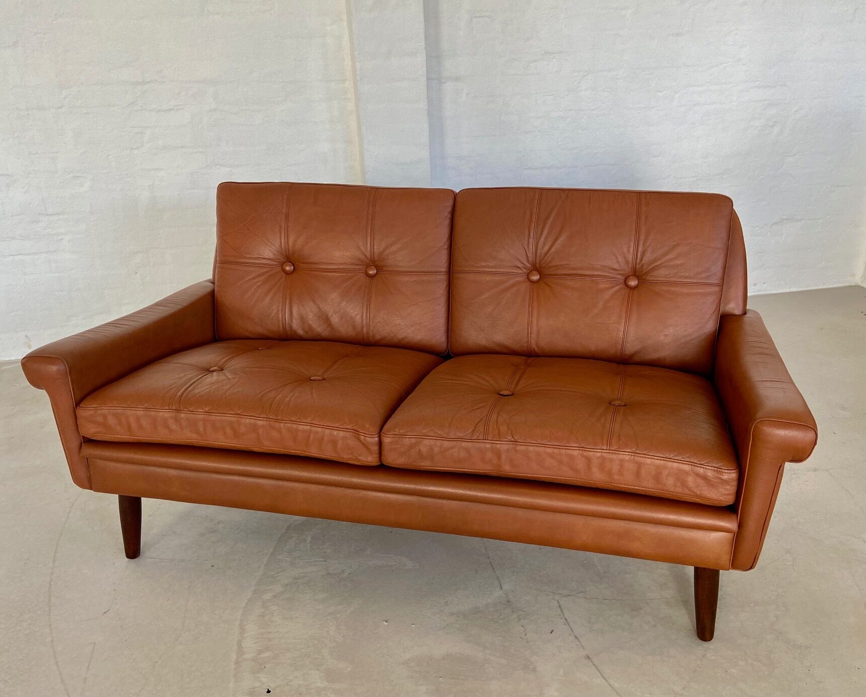Vintage Danish mid-century Svend Skipper 2 person cognac leather sofa