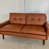 Vintage Danish mid-century Svend Skipper 2 person cognac leather sofa