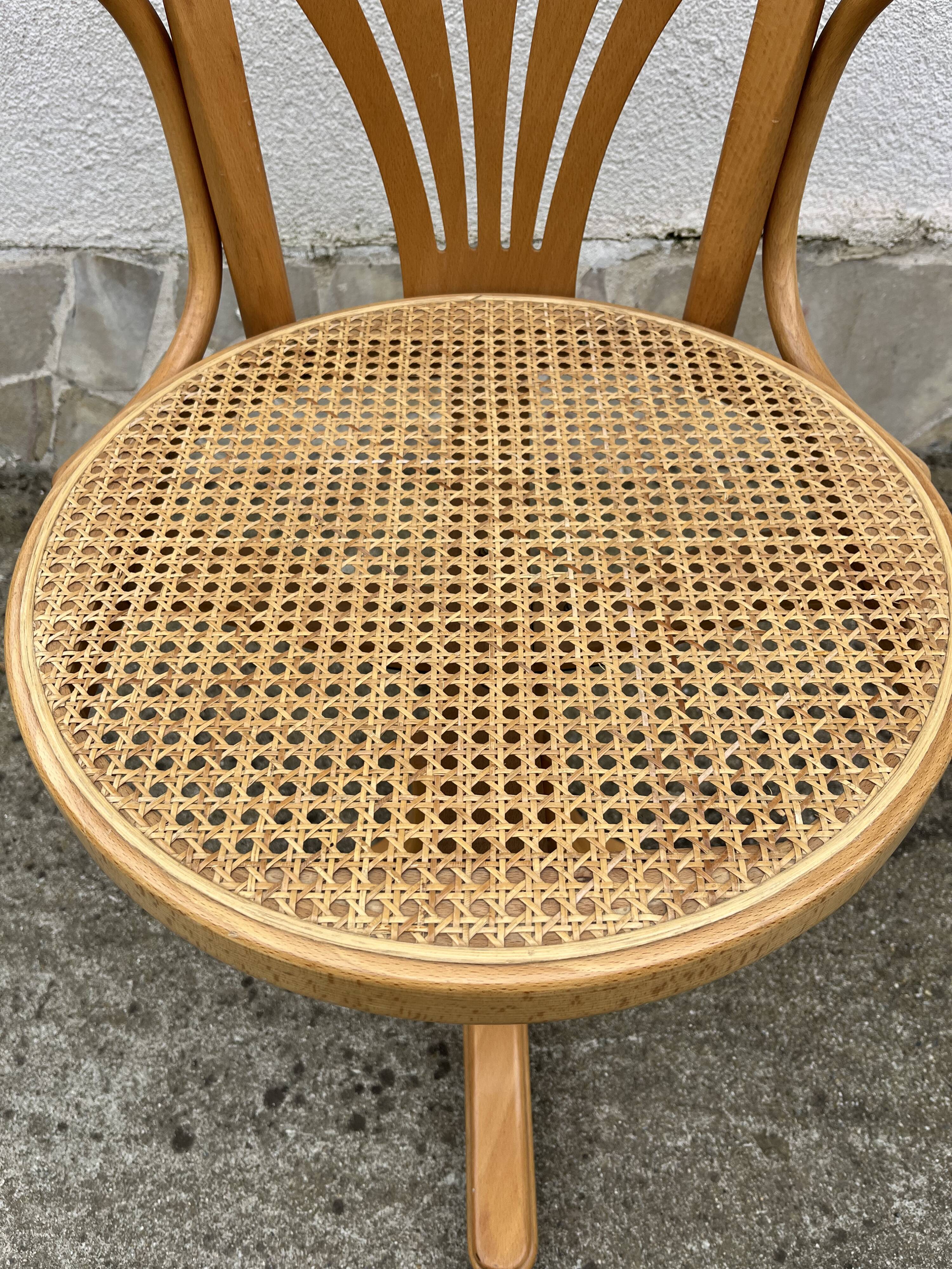 Vintage Thonet style swivel office chair – bent wood & cane