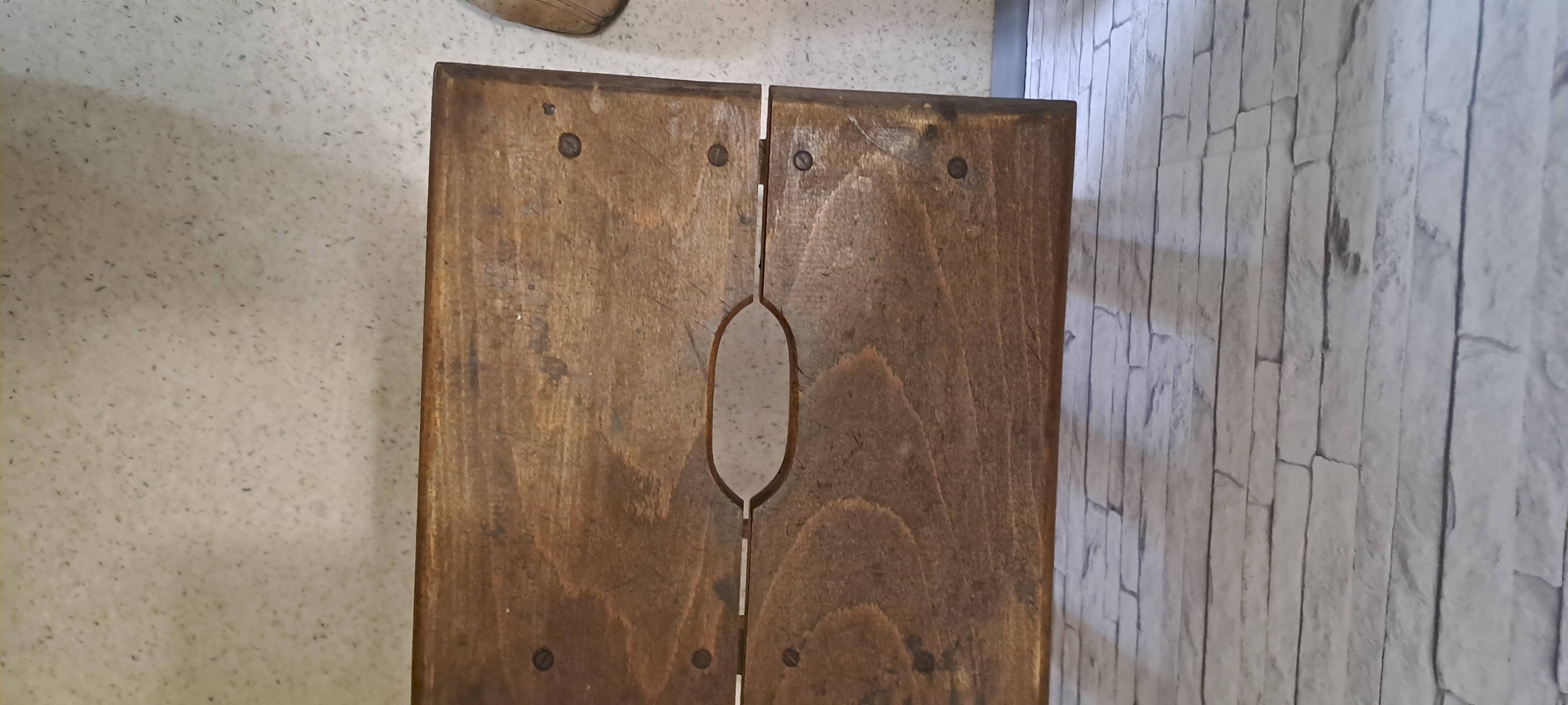 Square stool in brown stained wood 1940 French Popular Art