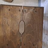 Square stool in brown stained wood 1940 French Popular Art