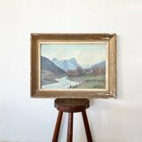 Painting "River of the Alps", Oil on panel, framed
