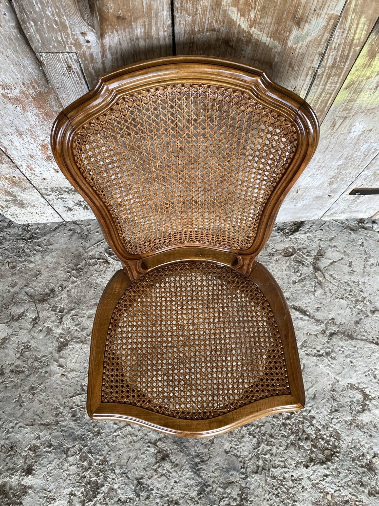 Chaise ancienne style louis xv merisier + assise cannée vintage