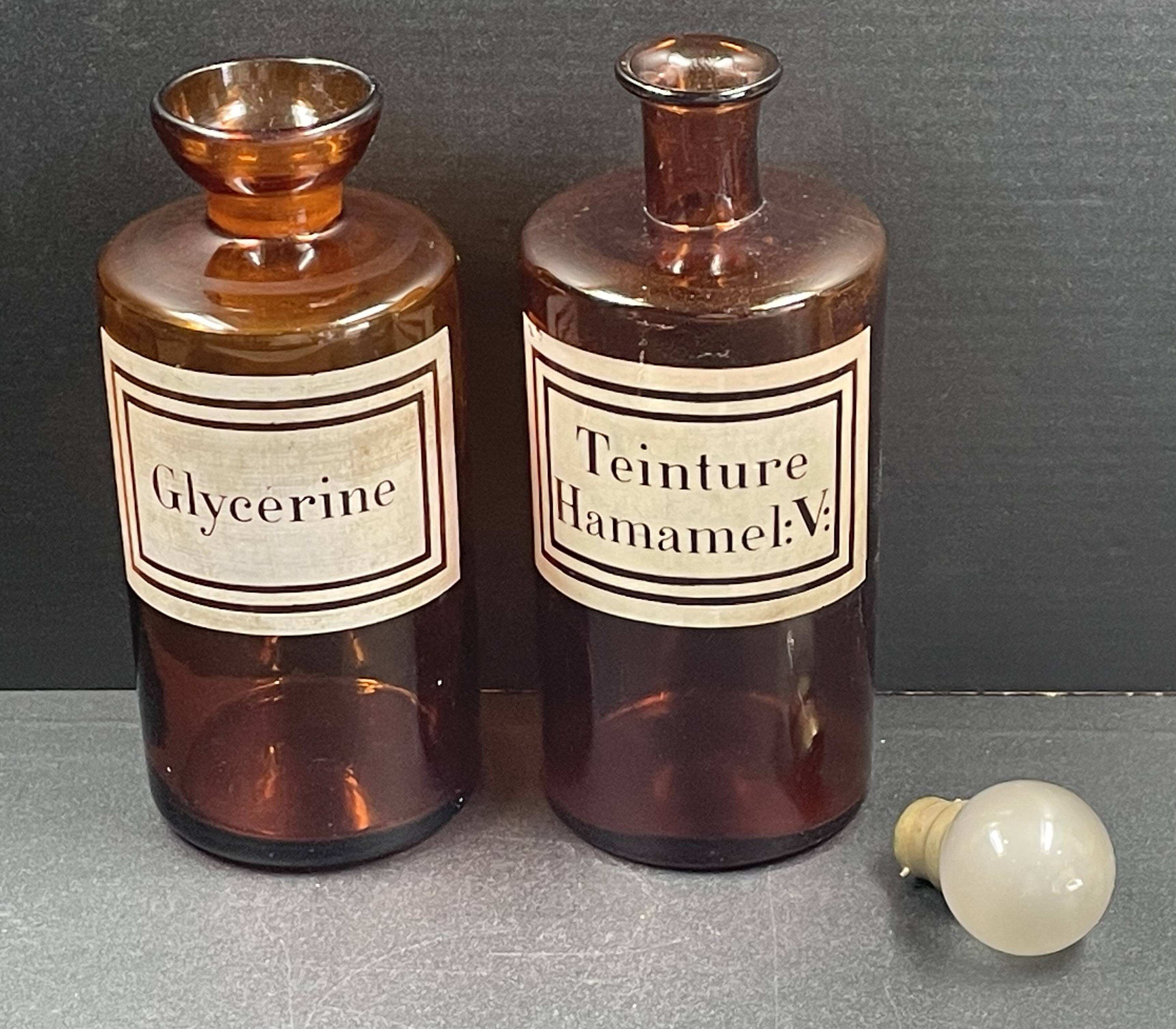 Antique apothecary pots in amber glass, set of 2 - 22 cm