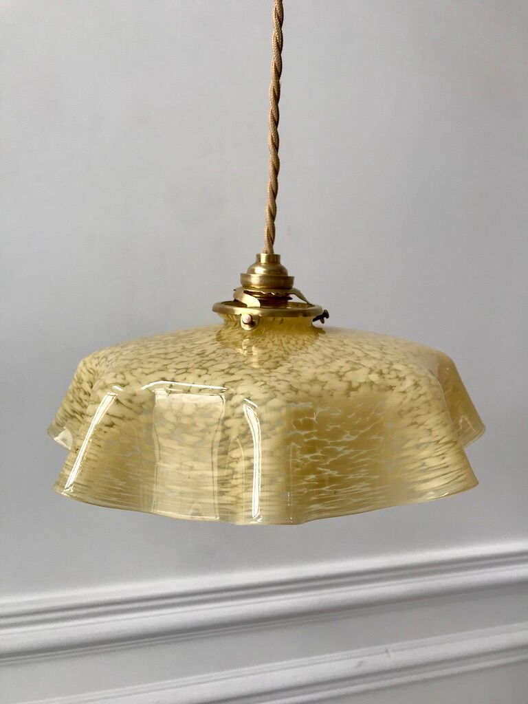 Yellow Clichy glass pendant lamp 20s