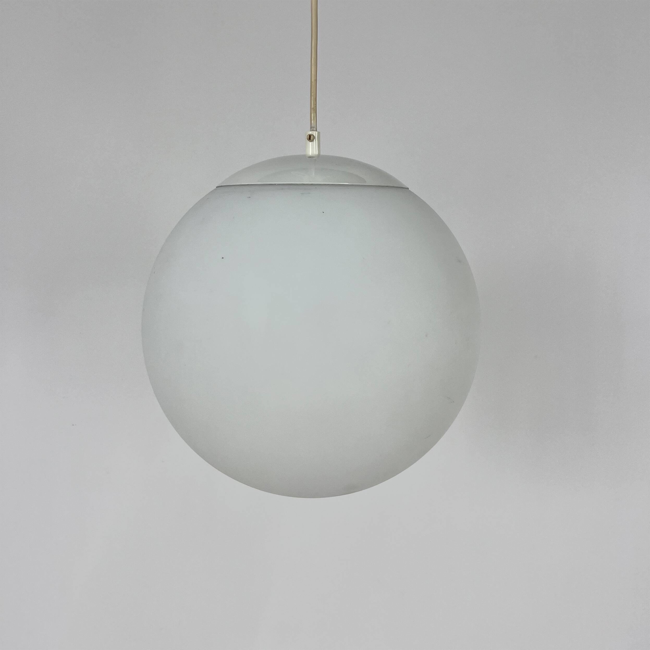 Vintage glass hanging ball lamp by hala zeist, 1960s