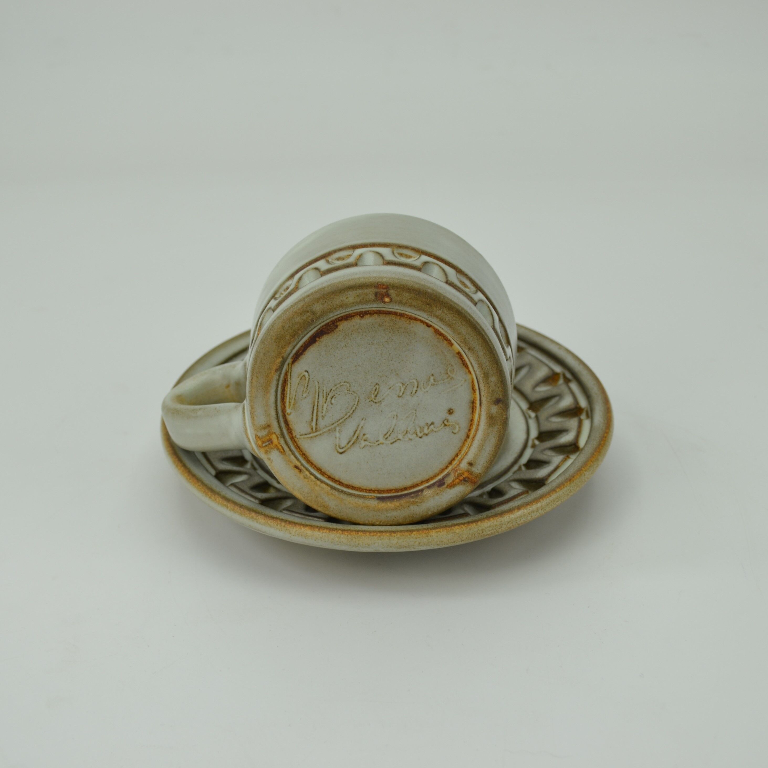 Ceramic coffee set with champlevé décor by Huguette Bessone