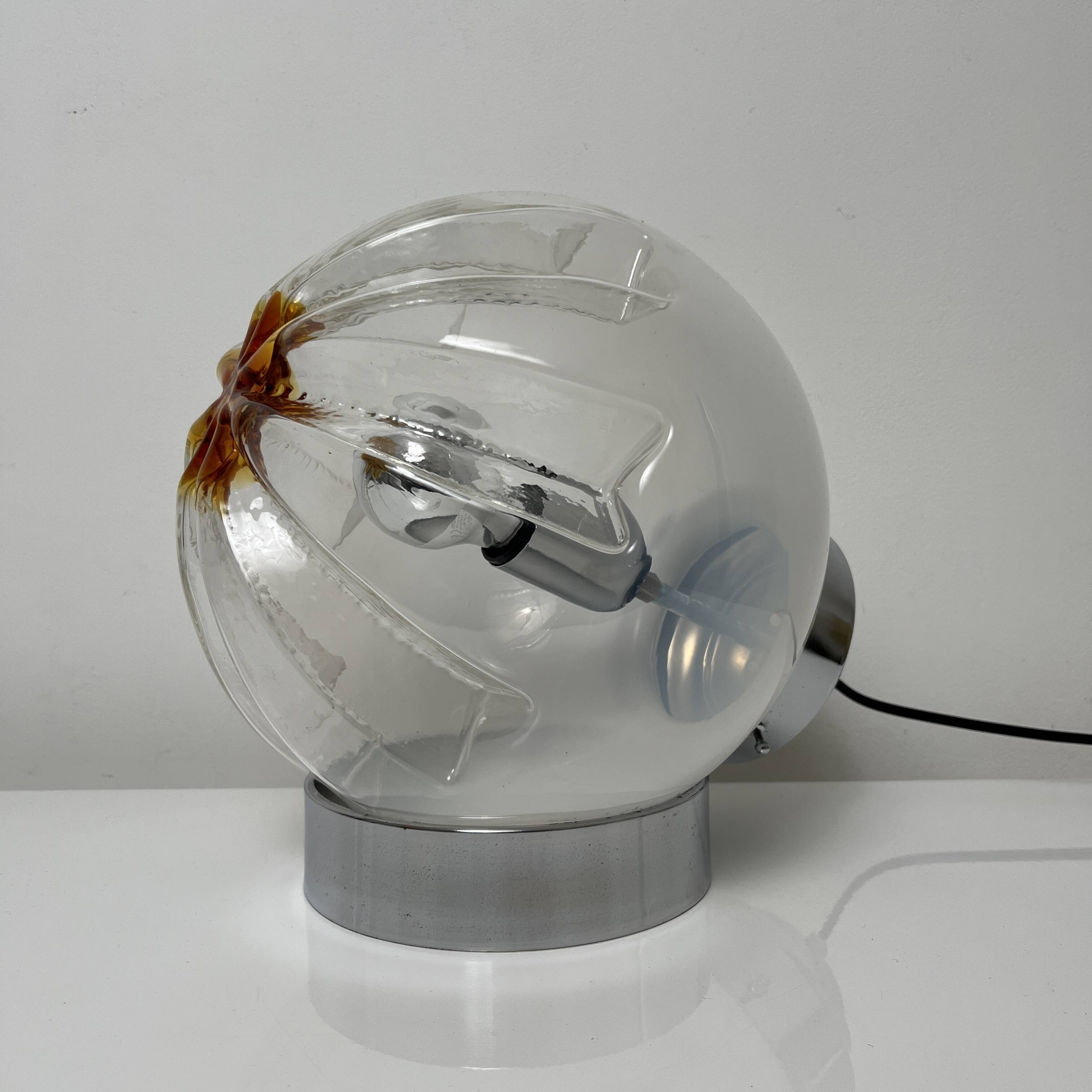 Lamp in chromed metal and blown Murano glass attributed to Mazzega Italy 197