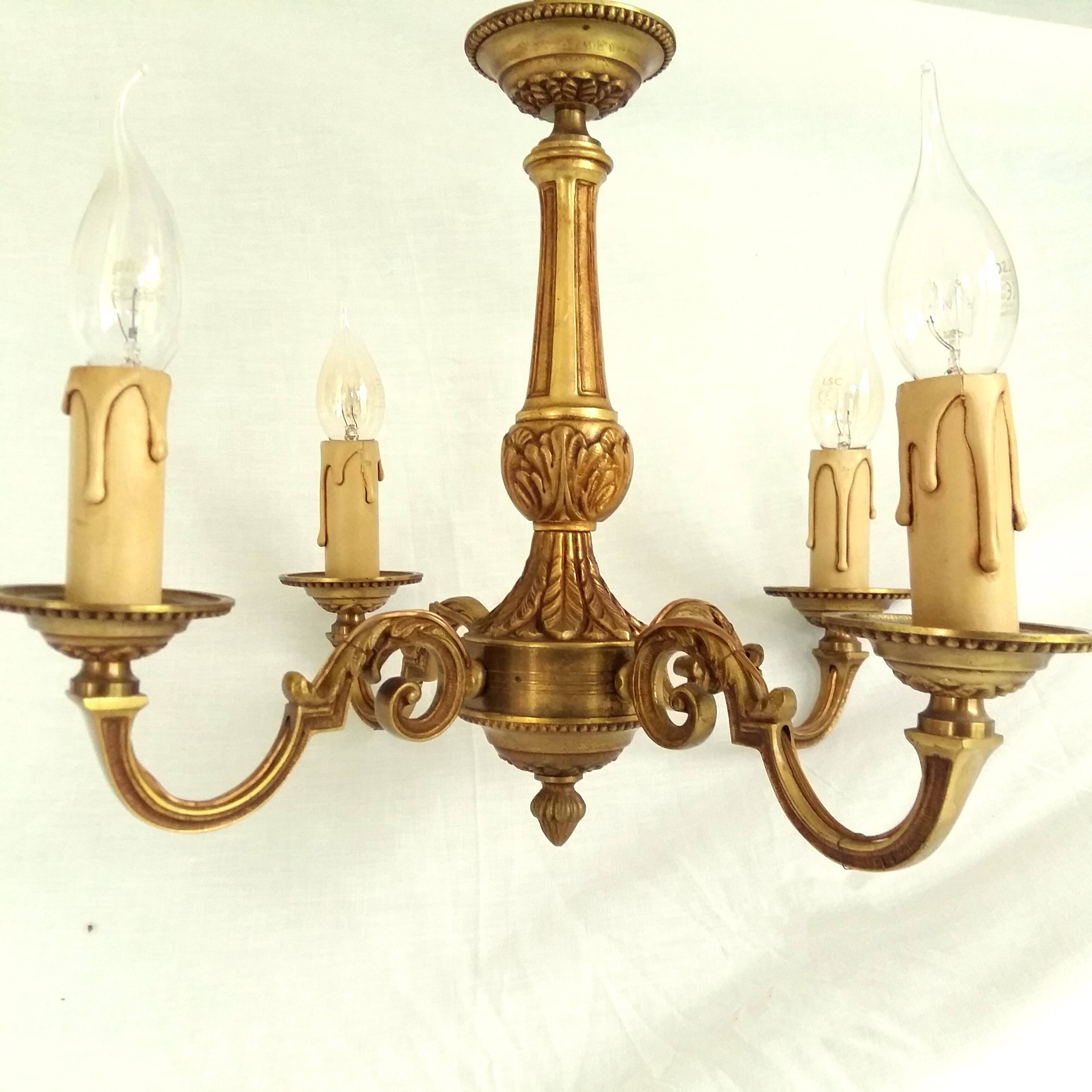 Four Arm Bronze Chandelier.  Bronze Ornate Rococo/Baroque/Louis XV Style Period Lighting