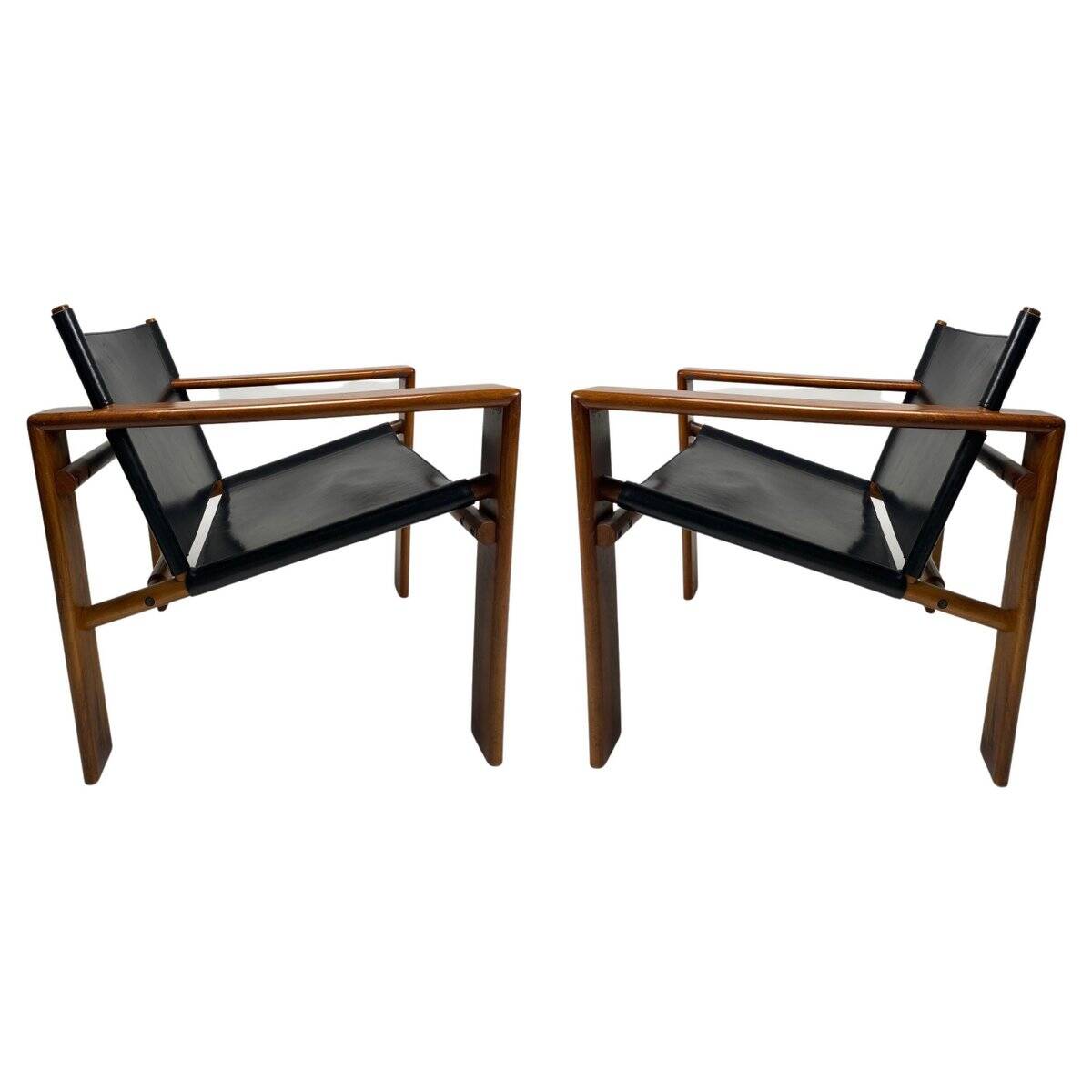 Fauteuils en bois et cuir attribués à Tarcisio Colzani, Italie  années 1960