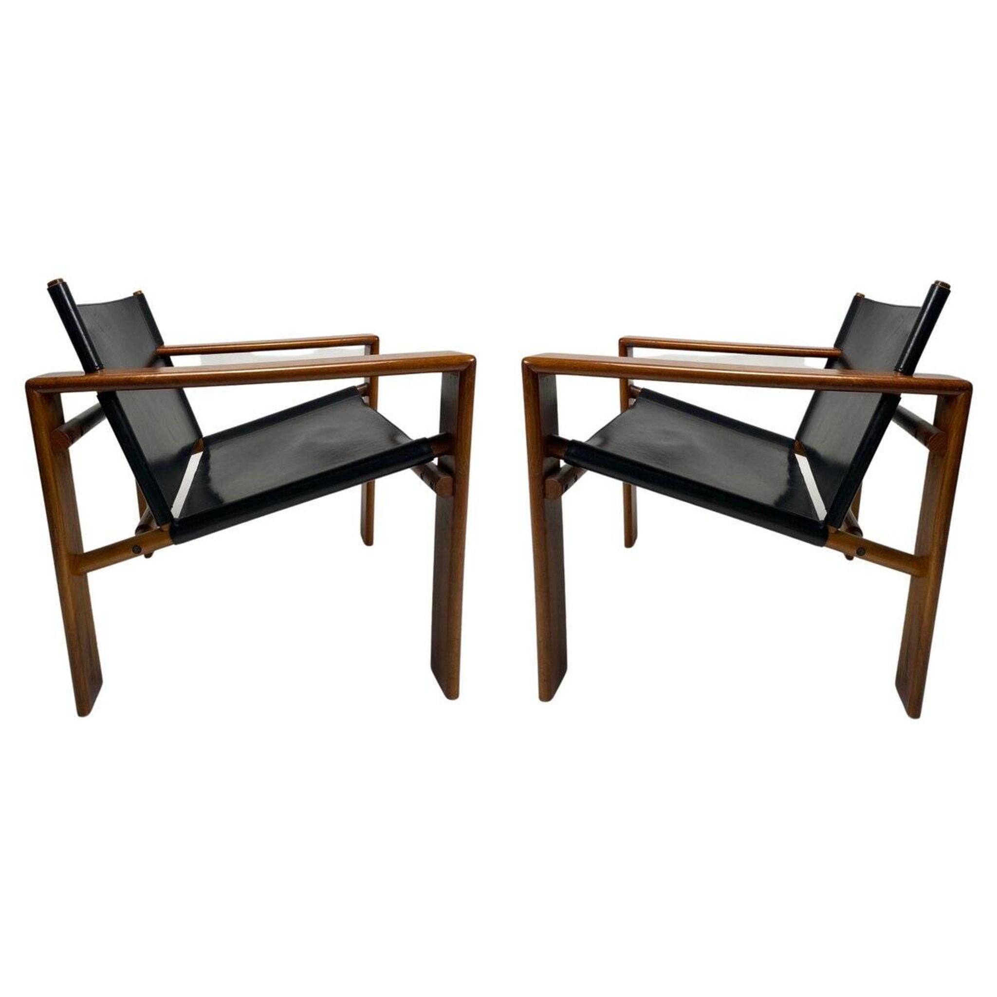 Mid-Century Armchairs in Wood & Leather attributed to Tarcisio Colzani, Italy, 1960s