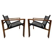 Mid-Century Armchairs in Wood & Leather attributed to Tarcisio Colzani, Italy, 1960s