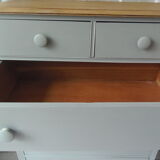 Vintage chest of drawers green gray, 5 drawers, wooden top.