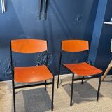 Pair of Gijs Van Der Sluis chairs in orange wood with black legs, Netherlands