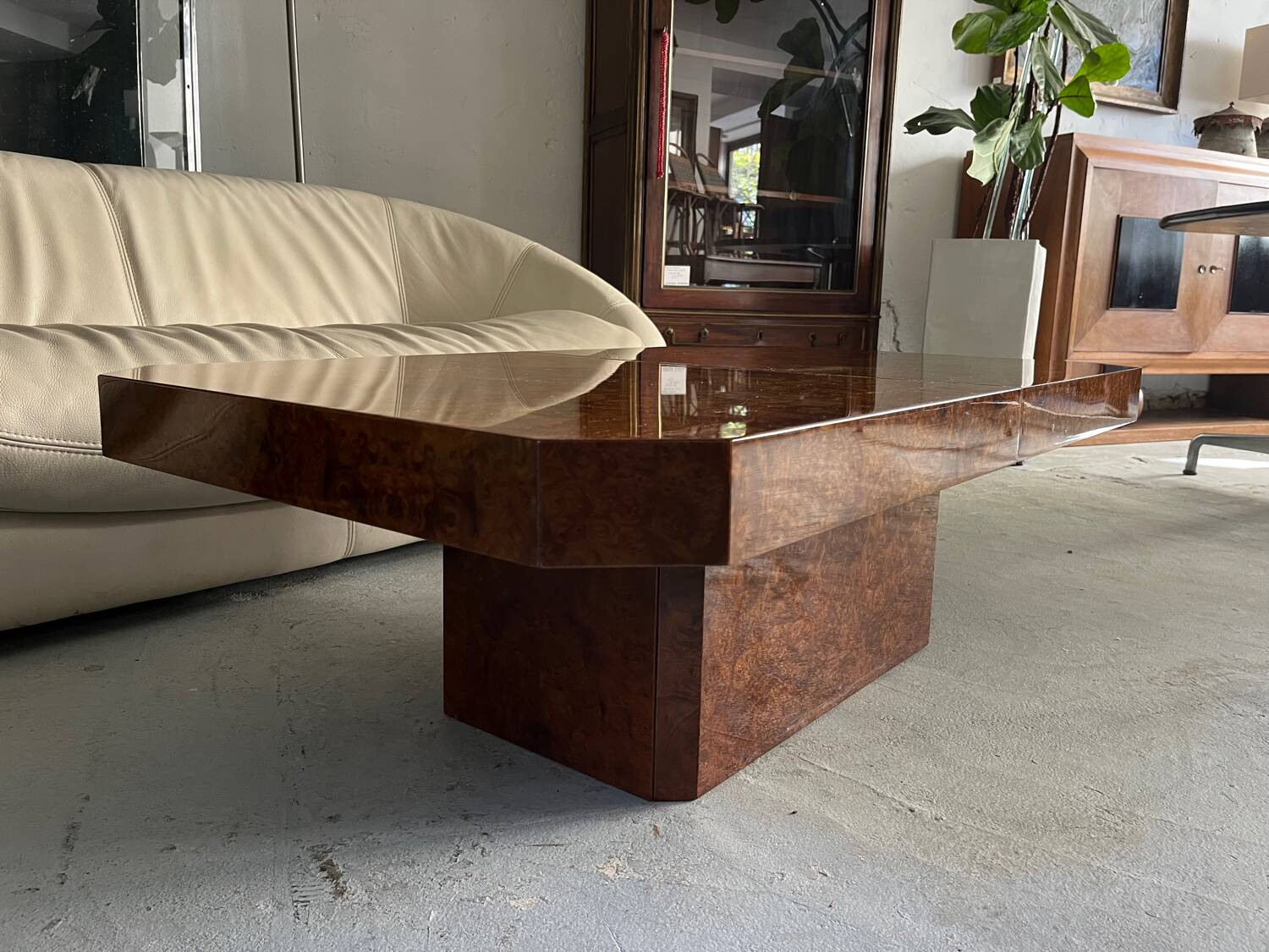 1970s elm burl coffee table / bar