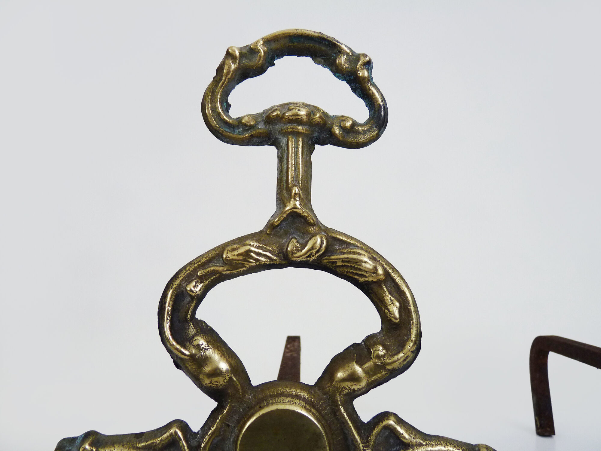 Old pair of chenets, fire dog in bronze and French neoclassical cast iron