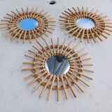 3 Small Vintage Rattan Sun Mirrors