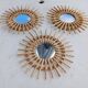 3 Small Vintage Rattan Sun Mirrors
