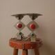 Pair of painted metal candle holders artisanal handmade wrought iron candelabra candlestick