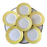 Lot de 6 assiettes plates moulin des loups texturées jaune canari années 50