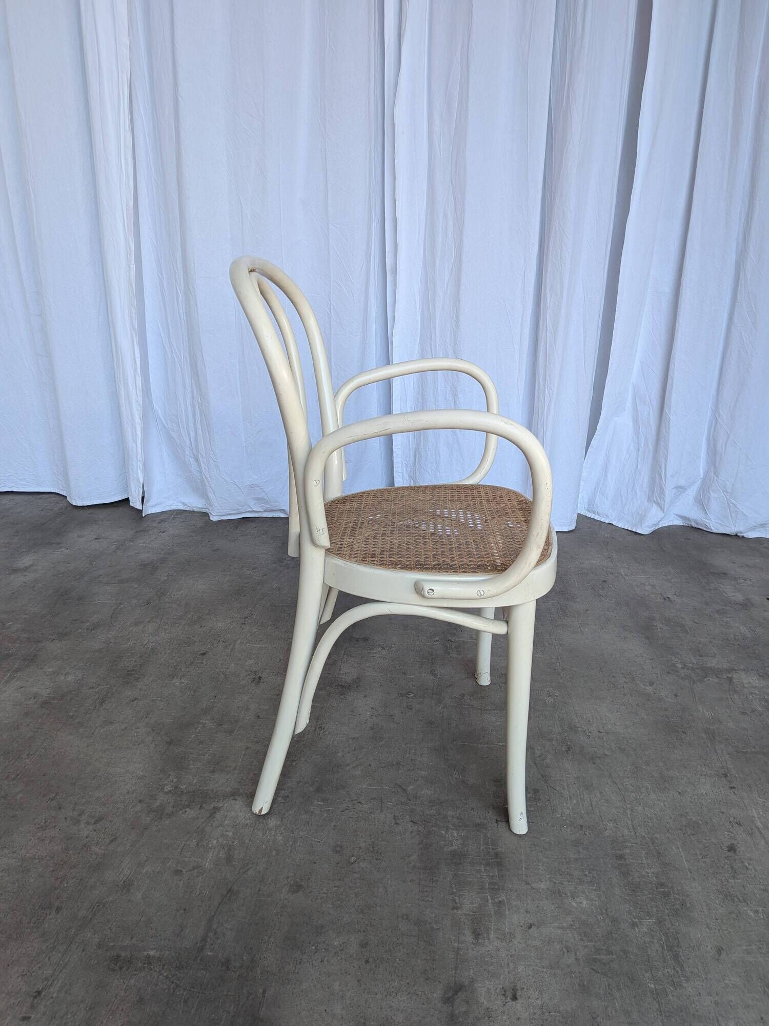Vintage Thonet Style Dining Chair: White Beech Bentwood Cane Seat