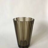 Pleated smoked glass vase from the 70s