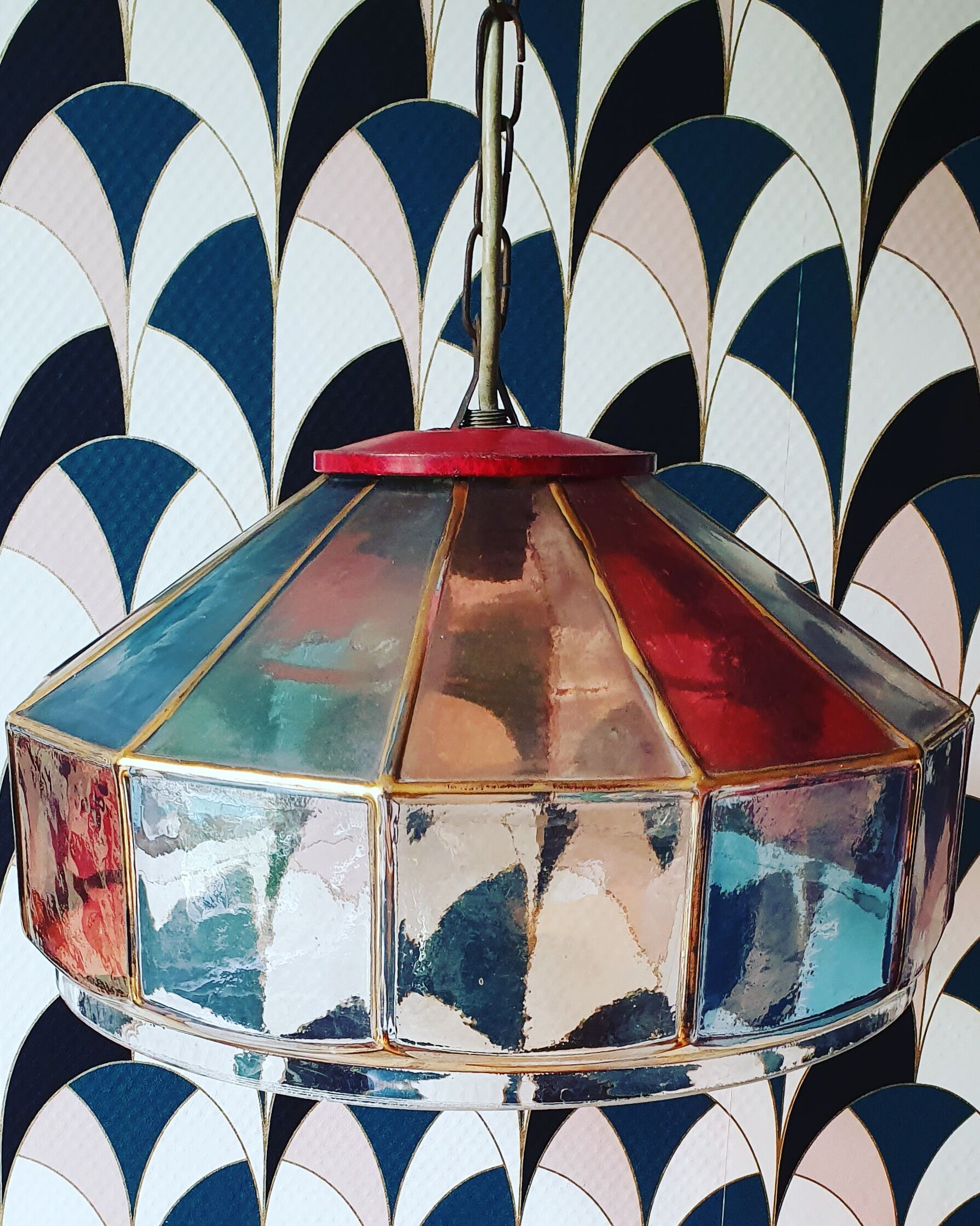 Glass and brass hanging lamp