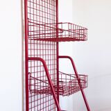 Red mesh metal grocery shelf