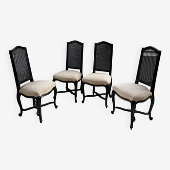 Set of 4 black lacquer chairs