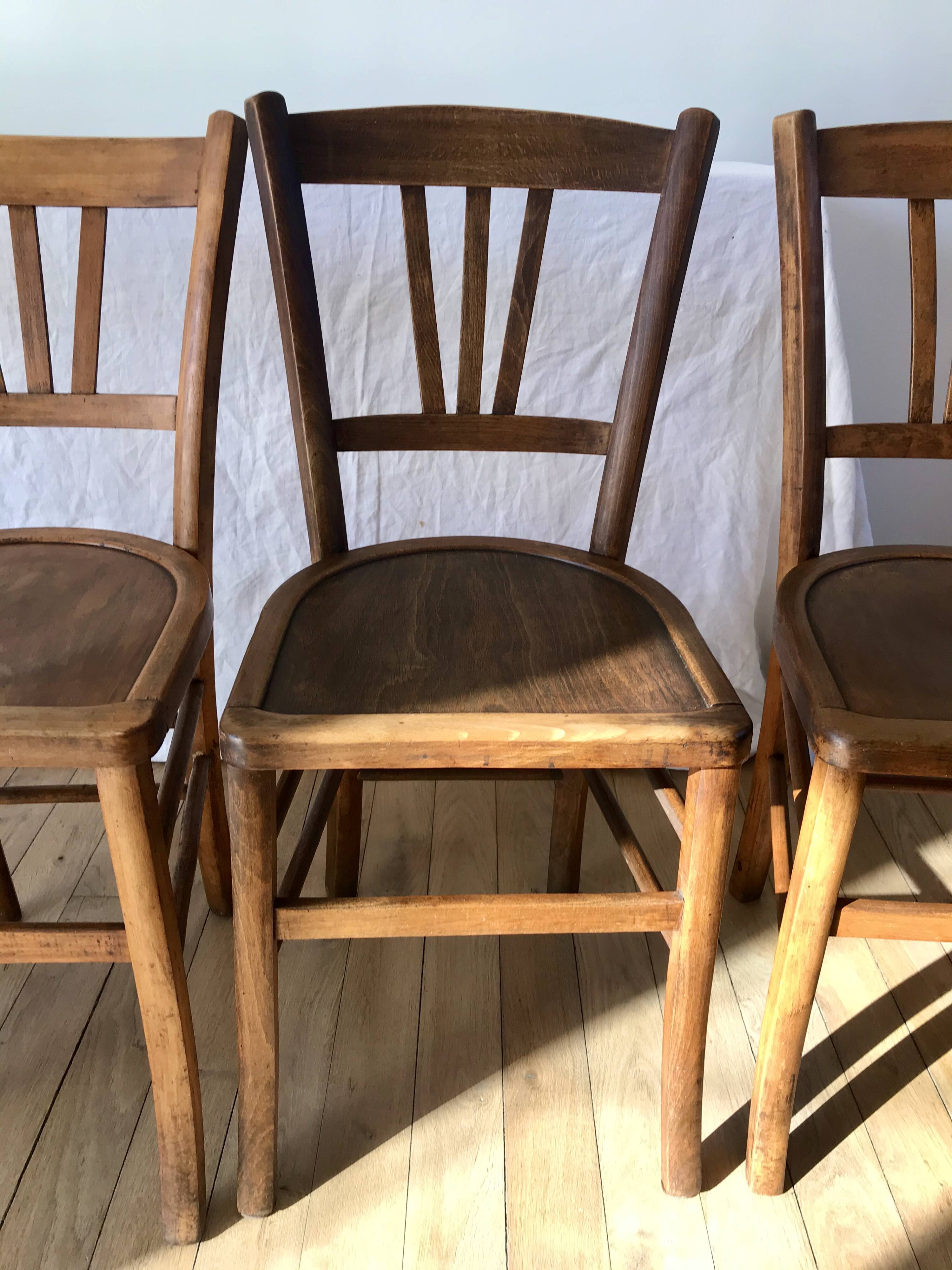 Set of 5 beech wood bistro chairs from the 1950s