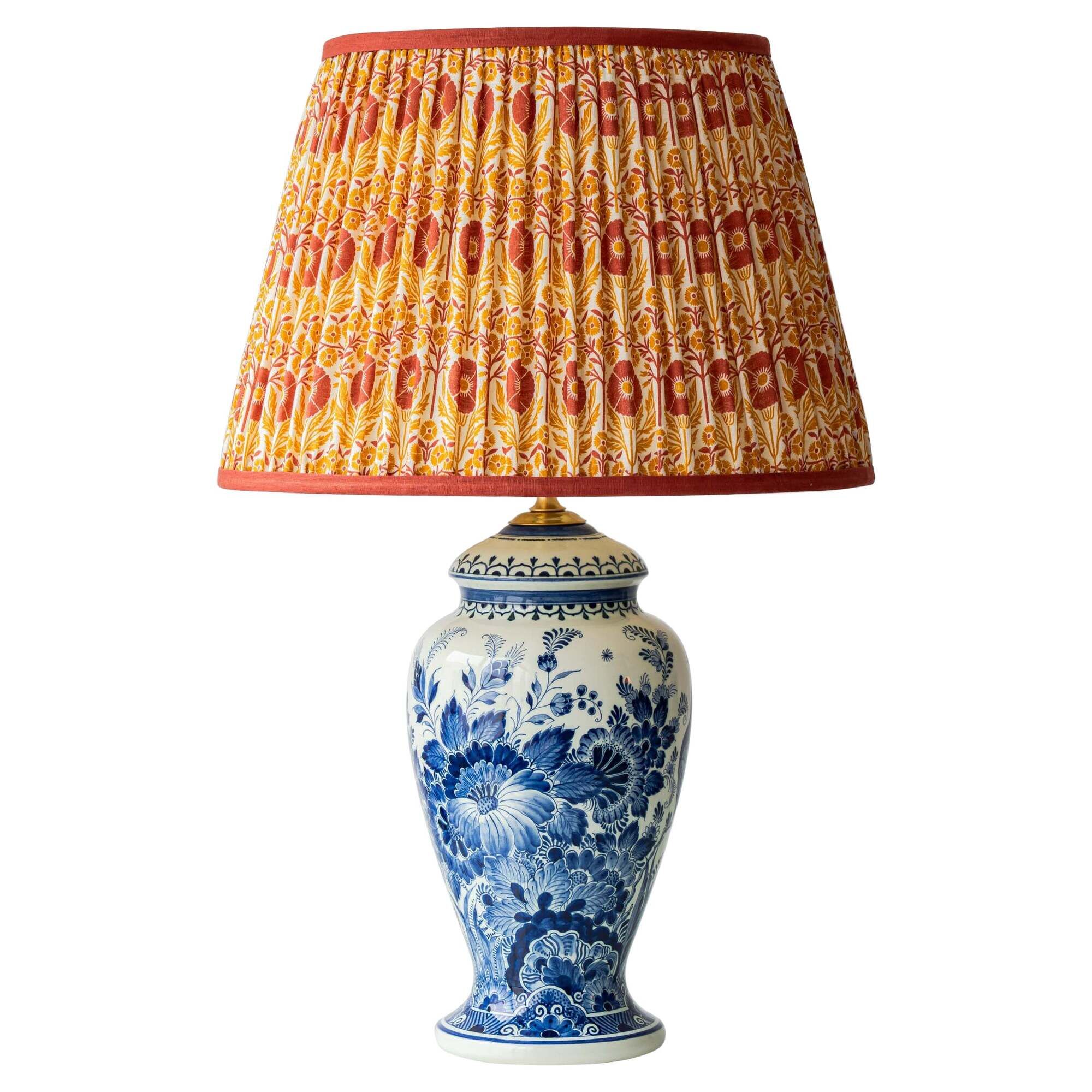 Vintage Table Lamp in Delft Style, Hand-Painted Blue and White, Ram Arnhem, New Shade