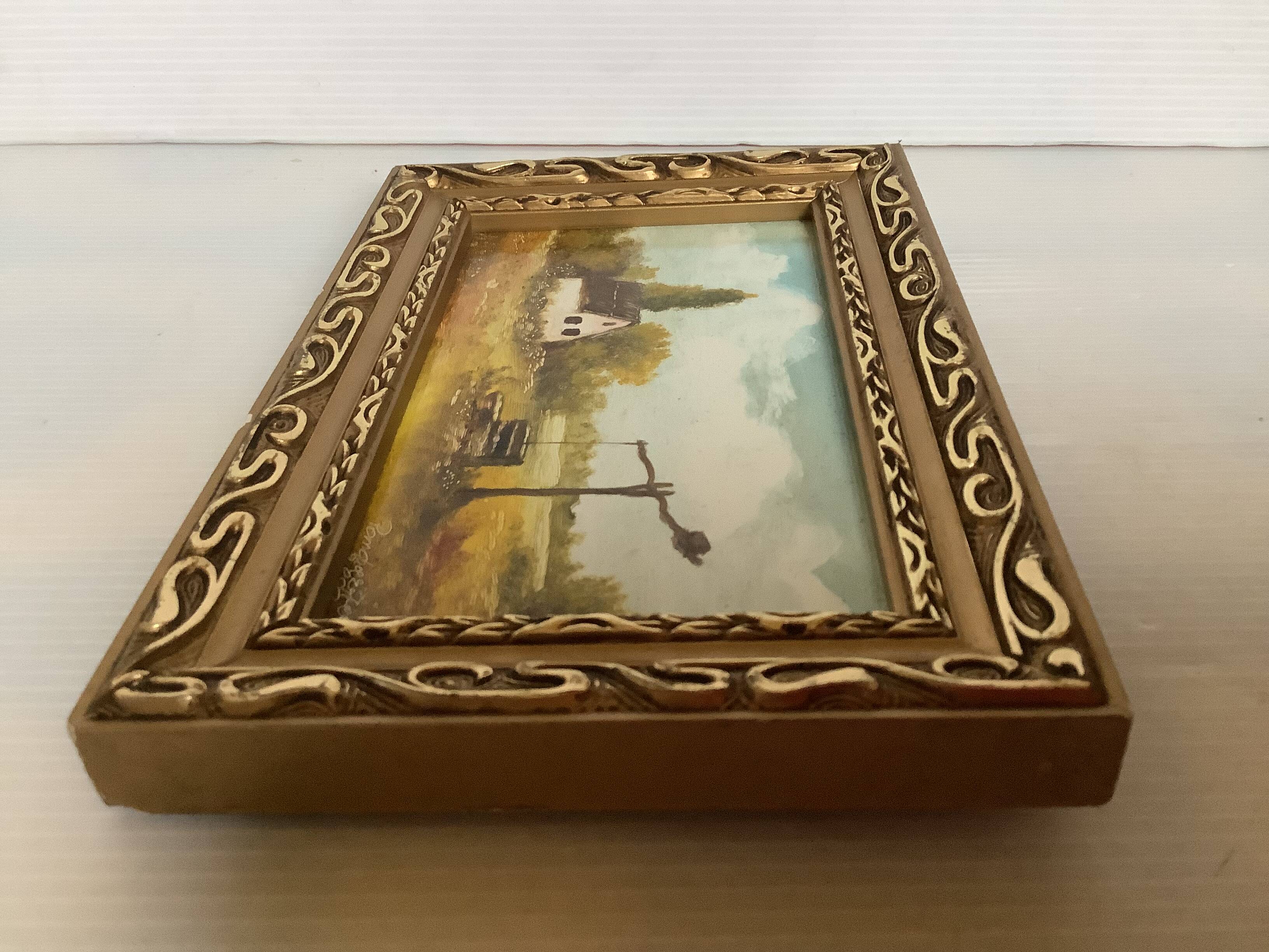 Small landscape painting oil on hardboard