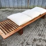 Vintage Yew Wood Bench with 3 Cushions