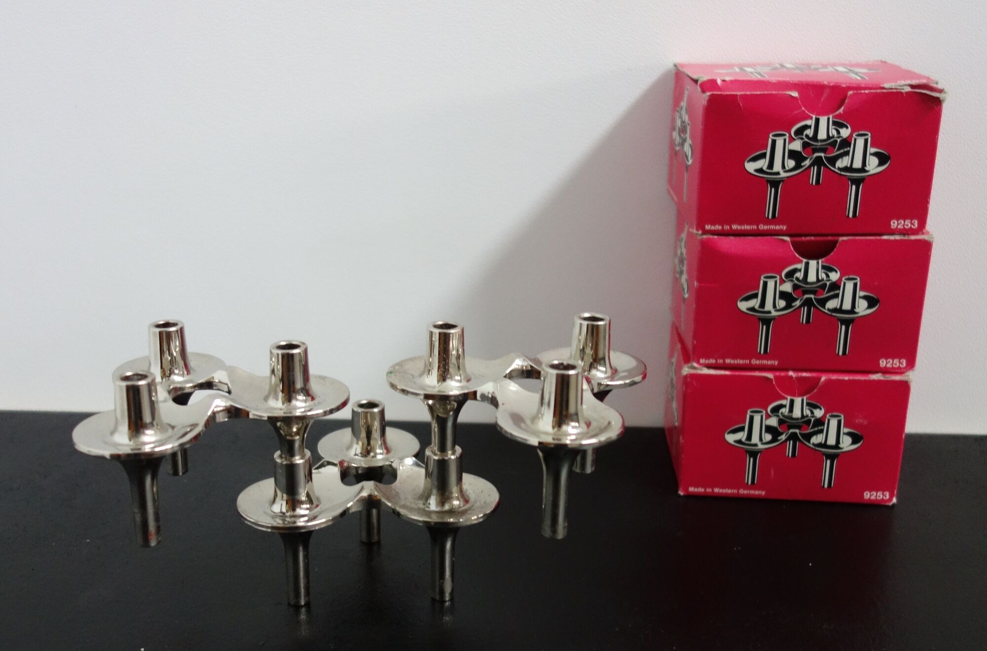 Set of 3 candlesticks Nagel in their original box model Orion
