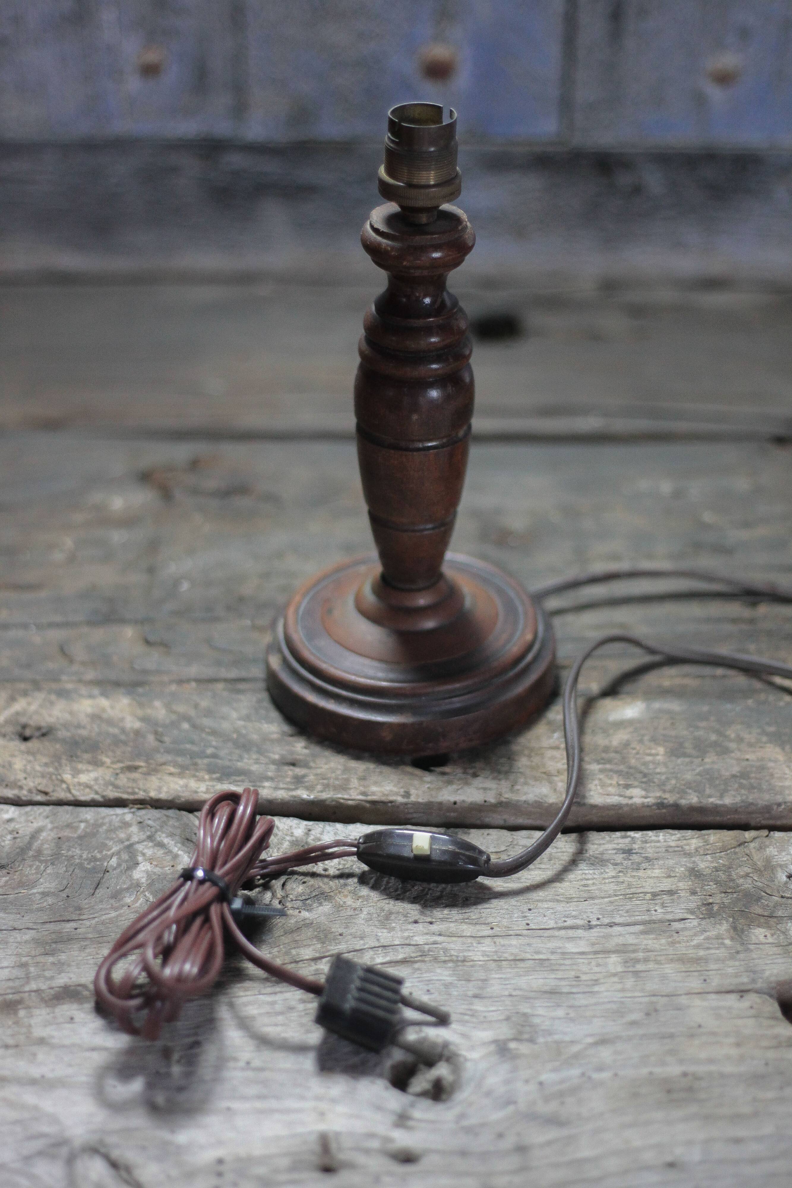 Wood lamp, wooden and vintage copper lamp base, table lamp.