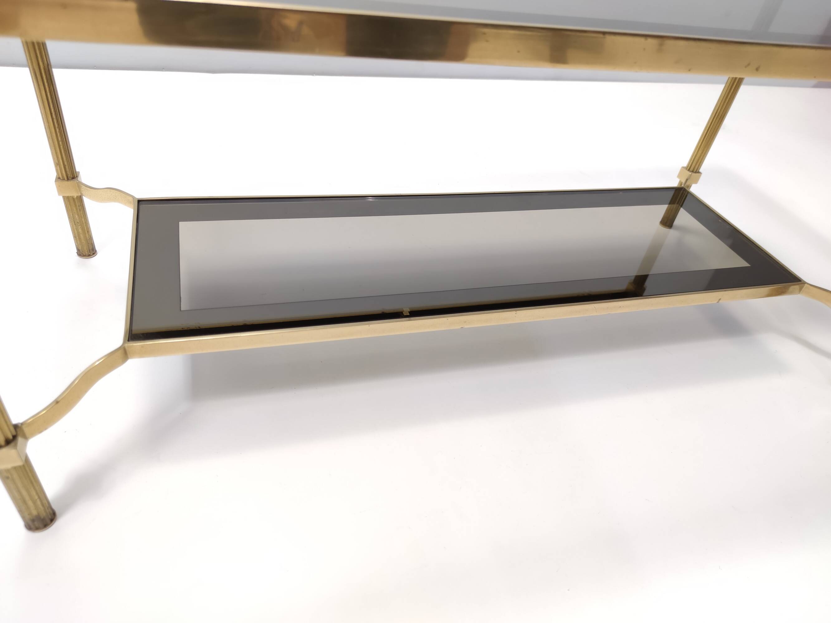 Rectangular Brass Coffee Table with Mirrored Glass Edges, Italy