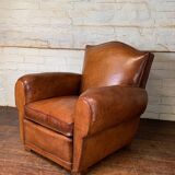 French leather club chair chapeau de gendarme in caramel c 1950
