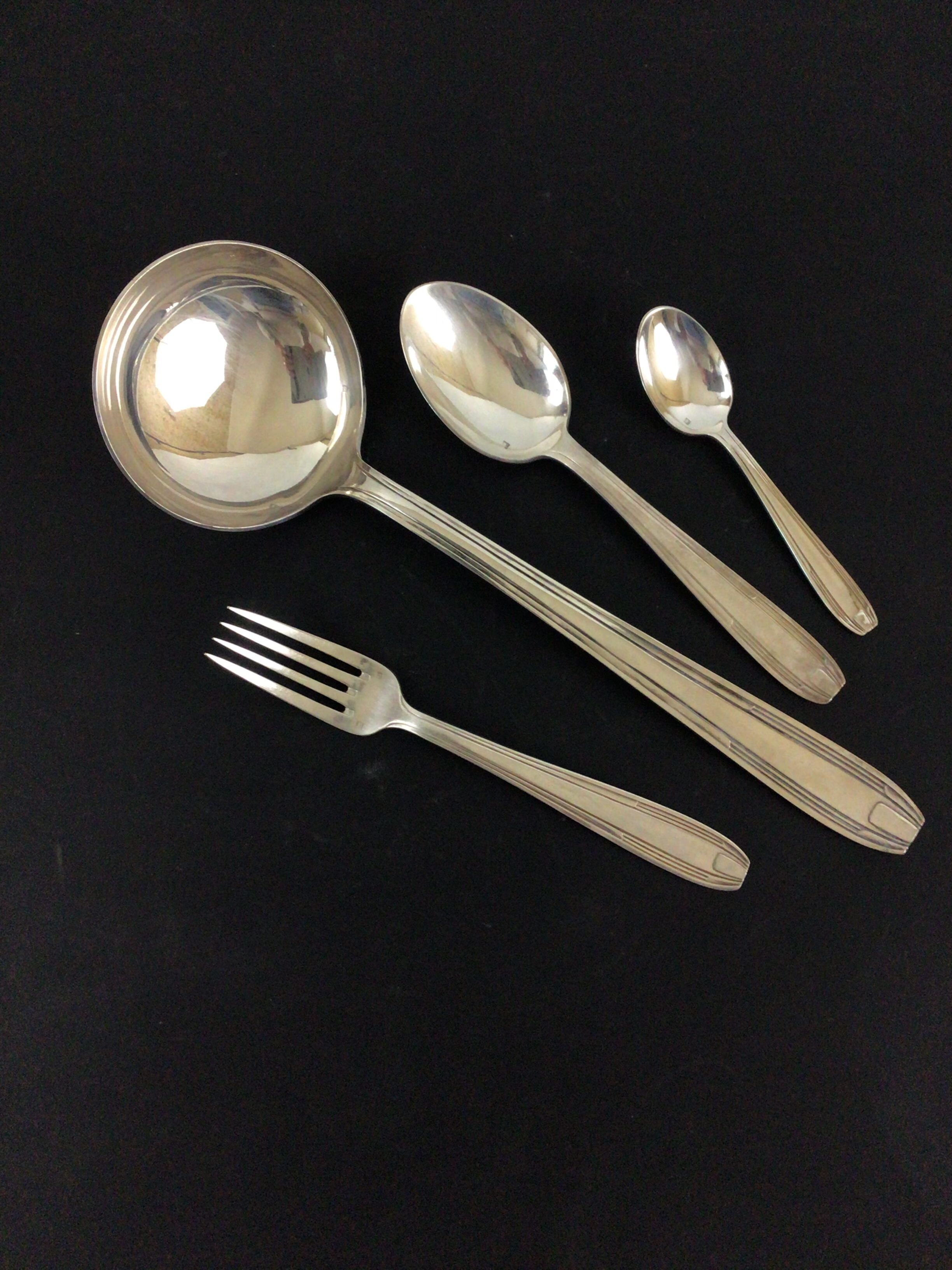Silver metal housewife Dixi Art deco 37 pcs