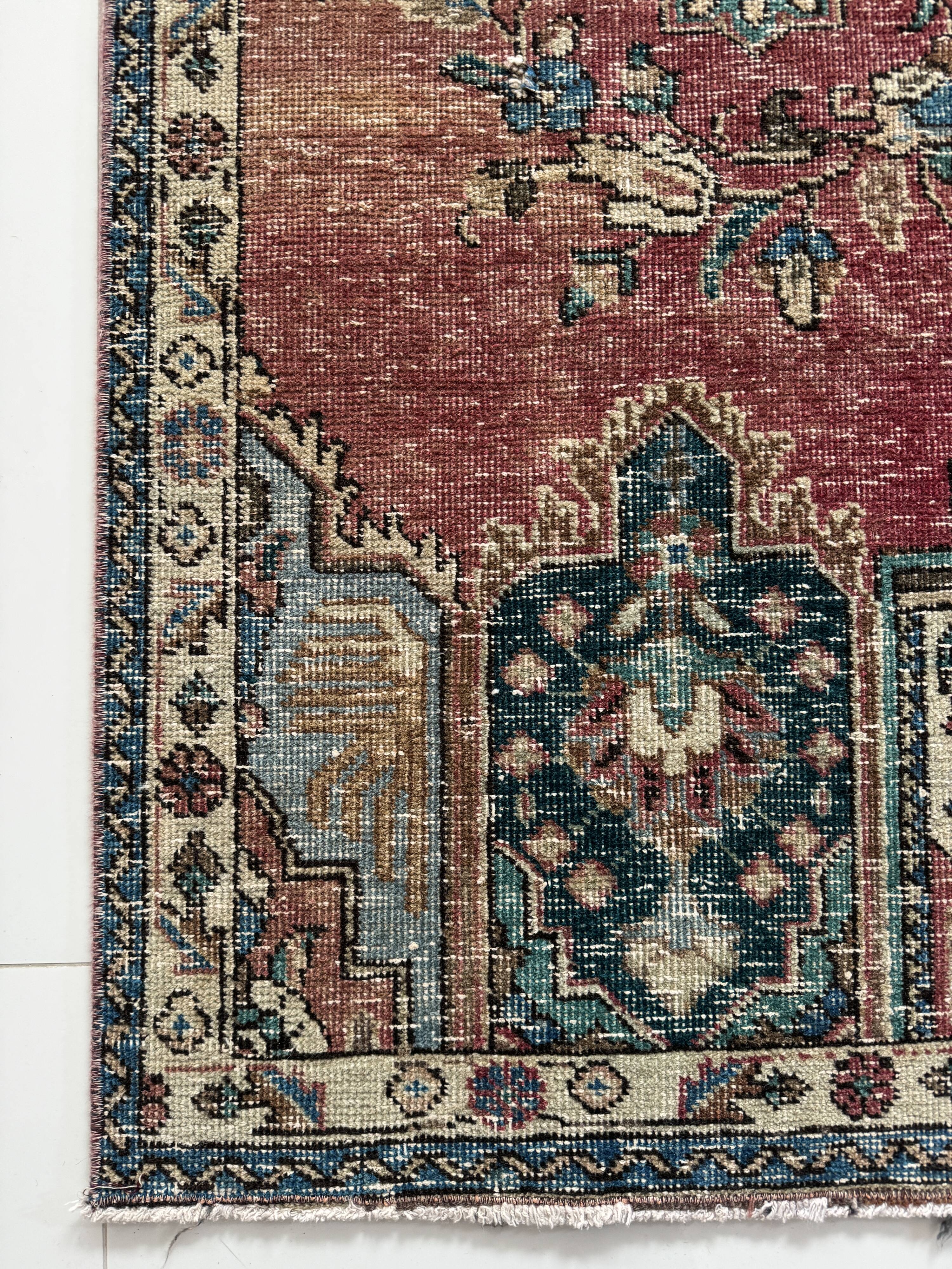 Tapis Oriental en laine nouée à la main, tons rouges et bleus, motif médaillon Vintage, à poils bas, 160x254 Cm
